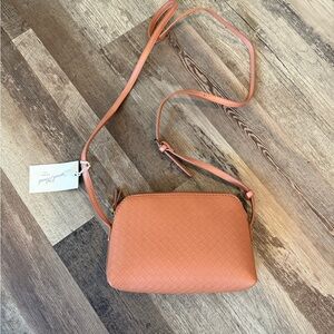 Woven Leather Crossbody Bag - cognac